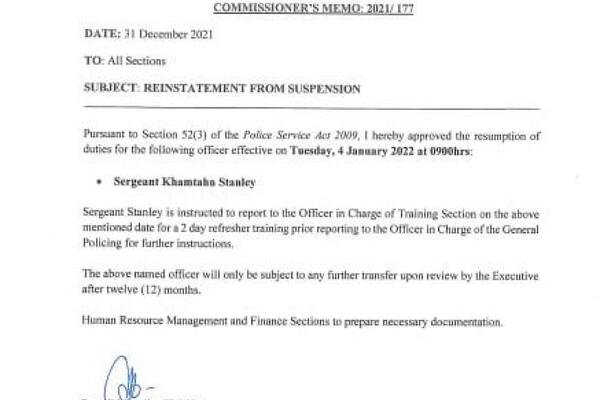 image of Police reinstates suspended Police Prosecutor Khamthan Stanley